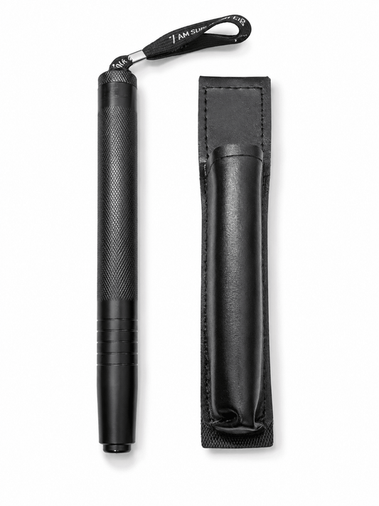 Телескопична стоманена палка Black Airsoft DEFENDER 50см с кожен калъф